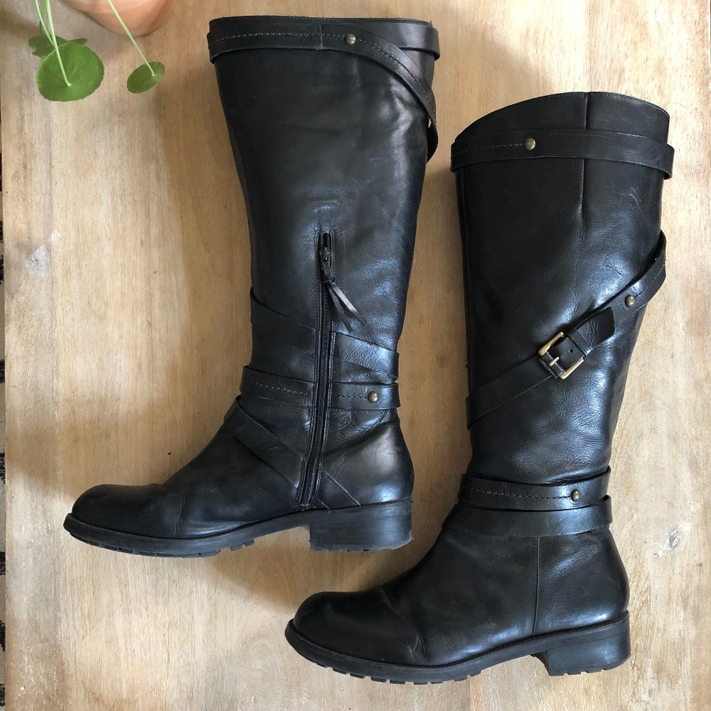 Anthropologie - Black Leather Moto Boots 9.5